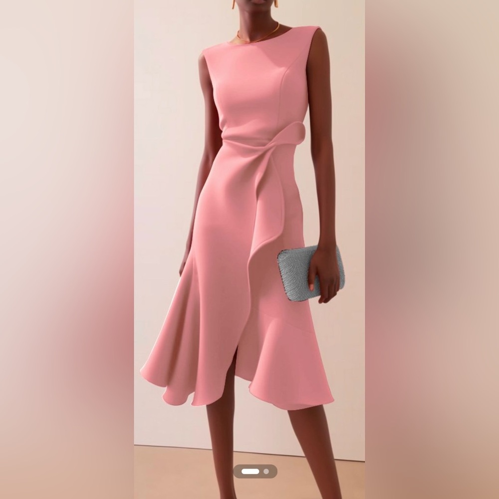 NWT Fehaute Light Pink Waist Twist Ruffled Sleeveless A-Line Midi Dress- Medium